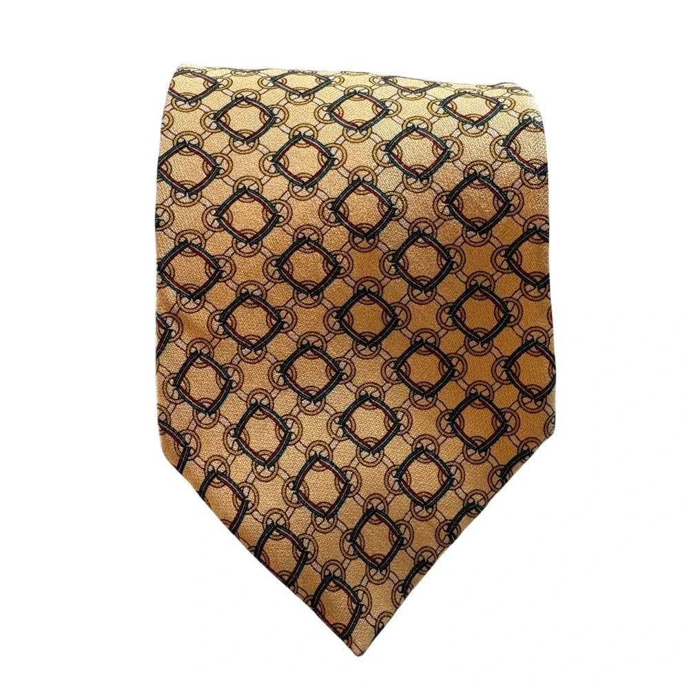 Spencer Lowe Silk Necktie Mens Gold Geometric Chain Link Classic Business Tie